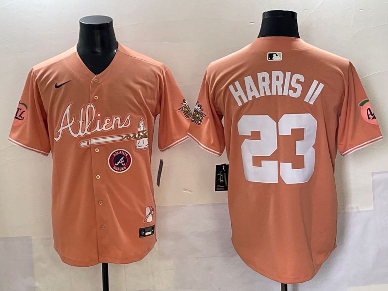 Men 2025 Atlanta Braves #23 Harris ii Orange Five generations Joint Name Nike MLB Jersey style 7->chicago bulls->NBA Jersey